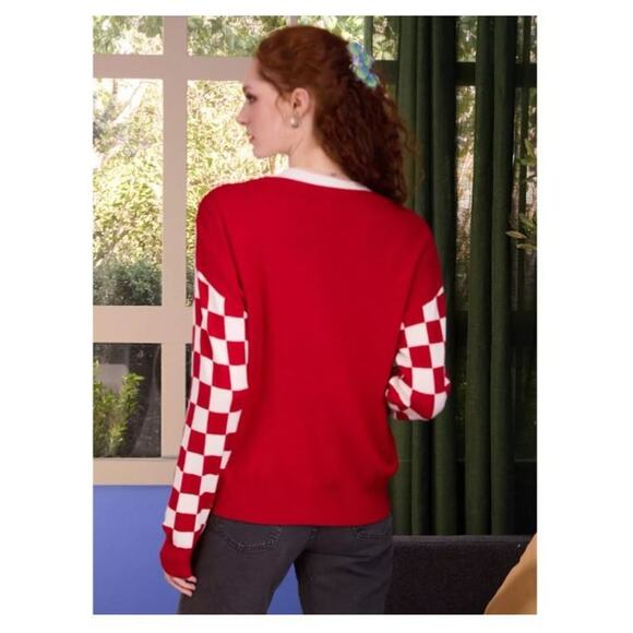 Disney Pixar Toy Story Pizza Planet Womens Checkered Cardigan Sweater Large L - Picture 4 of 4